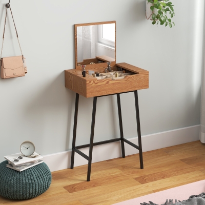 HOMCOM Table Maquillage Industrielle Bois Acier avec Miroir 60cm