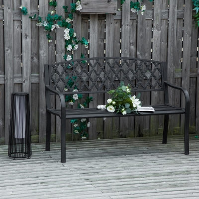 Outsunny Banc de Jardin 2 Places Acier et Fonte Noir