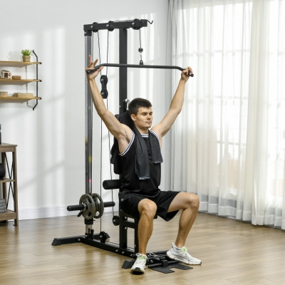 SPORTNOW Station de force pour la maison, tirages de rame, sans poids, équipement de fitness pour la maison, acier, simili cuir, Noir