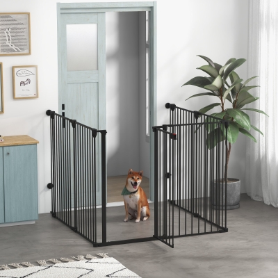 PawHut Barrière Pliable Chiens Moyens 6 Panneaux Acier Noir