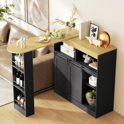 HOMCOM Table Bar Extensible en L avec Rangement Noir