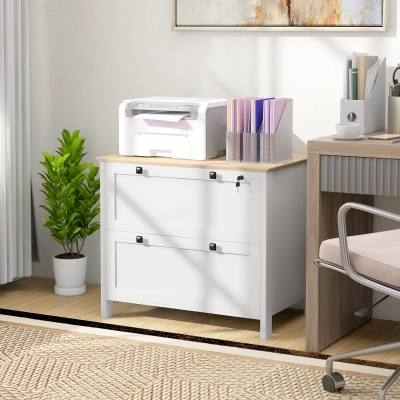 HOMCOM Armoire Classement 2 Tiroirs A4 Serrure 76x40x76cm Blanc