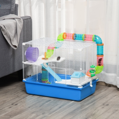 PawHut Cage Hamster 3 Niveaux avec Tunnel et Roue 59x36x47cm