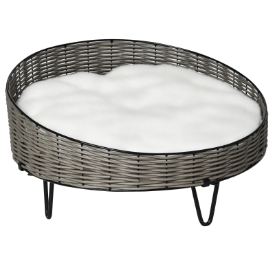 PawHut Lettino per cani in rattan 60cm x 60cm x 32cm Grigio Scuro