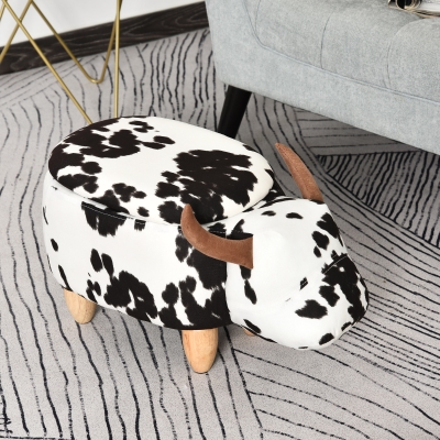 HOMCOM Tabouret Animal Vache Noir/Blanc avec Rangement 62x35x36cm