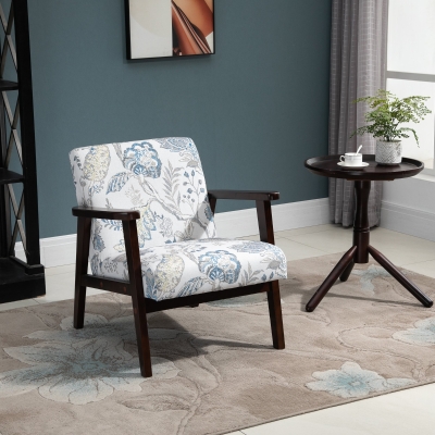 HOMCOM Fauteuil Salon Tissu Fleurs Bois 68.5x78.5x75cm