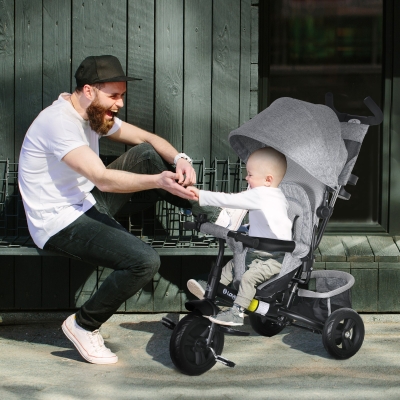 HOMCOM Tricycle Enfant Métal Gris avec Panier et Auvent
