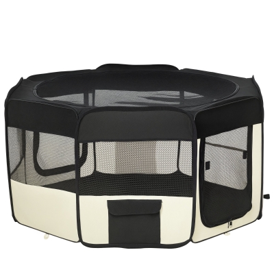 PawHut Parc Chien Tissu Oxford Pliable Ø120cm Noir/Crème