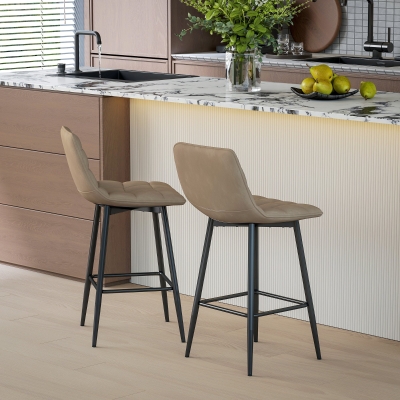 HOMCOM Set 2 Tabourets de Cuisine Style Nordique en Tissu Effet Velours et Métal, 45x47x84 cm, Marron