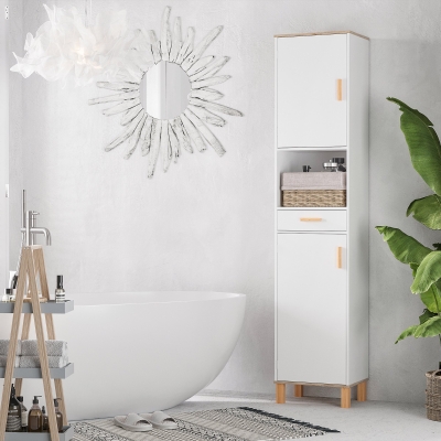 kleankin Meuble Colonne Salle de Bain Bois Blanc 39x30x180cm