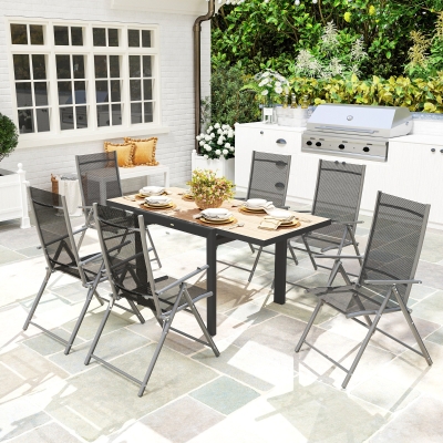 Outsunny Table Extensible Aluminium 80/160x80cm Bois Naturel 6 Pers