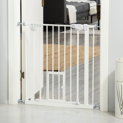 PawHut Barrière Chien Fermeture Auto 74-80x76.2cm Blanc