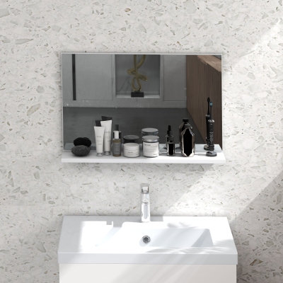 Kleankin Miroir Salle de Bain avec Étagère Murale Blanc 60x40 cm
