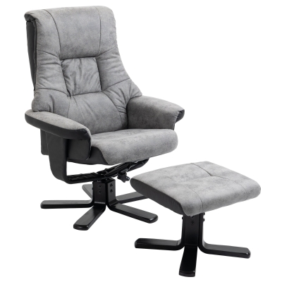 HOMCOM Fauteuil Relax 135° Pivotant Repose-Pieds Gris