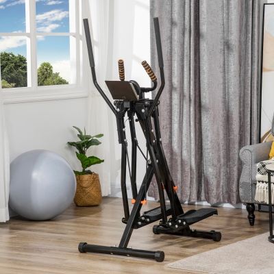 HOMCOM Vélo Elliptique avec 4 Niveaux de Résistance, Écran LCD et 2 Roues, en Acier et ABS, 90x62x150 cm, Noir