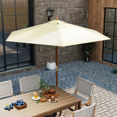 Outsunny Sombrilla Parasol de Madera 250x230 cm para Exterior con 6 Varillas Sistema de Polea Color Crema