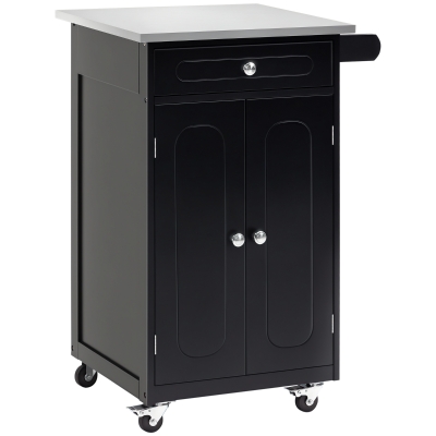 HOMCOM Chariot Cuisine à Roulettes MDF Noir Acier Inox