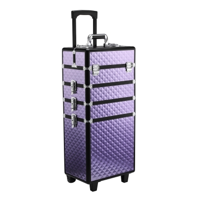 HOMCOM Maletín de Maquillaje Profesional con Ruedas Universales Distintos Niveles Asa Extensible Maletín Maquillaje Trolley Aleación de Aluminio 33.5x23x76/95.5 cm Violeta