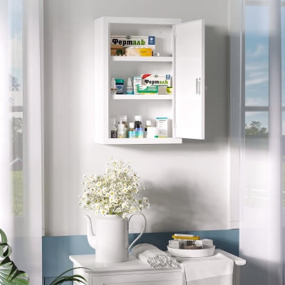 kleankin Armoire à Pharmacie Verrouillable Acier Blanc 30x14x46 cm