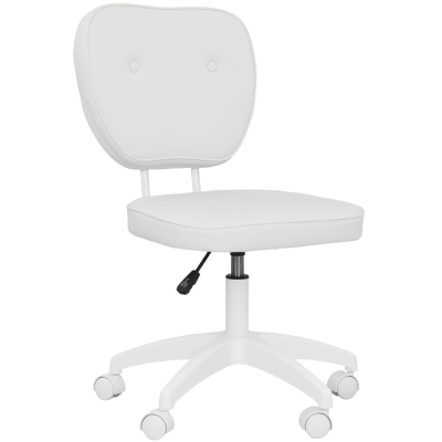Vinsetto Cadeira de Escritório Estofada em PU com Altura Ajustável Sem Braços Cadeira de Estudo Dormitório 46x59x82-92 cm Branco