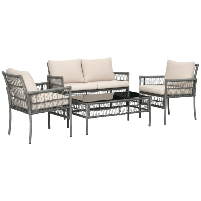 Outsunny Salon Jardin 4Pcs Canapé 2 Places Métal Rotin
