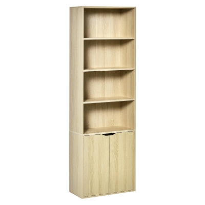 HOMCOM Estantería Librería Armario de Libros con 4 Compartimentos Abiertos y 2 Puertas para Salón Oficina 59x29x180 cm Natural