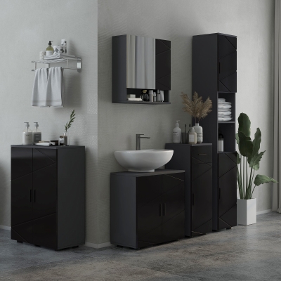 kleankin Colonne Salle de Bain 183cm Noir Gris 2 Armoires 2 Étagères