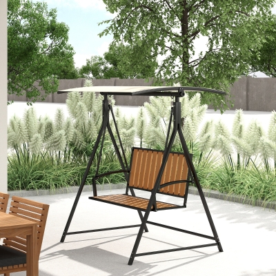 Outsunny Balancelle 2 Places avec Auvent Ajustable Noir