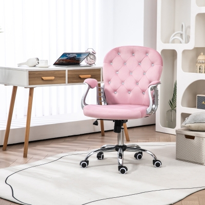 Vinsetto Chaise Bureau Velours Rose Hauteur Ajustable avec Diamants