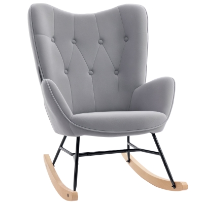 HOMCOM Rocking Chair Velours Gris Confort Accoudoirs