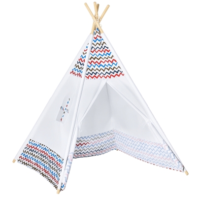 HOMCOM Tienda de Campaña para Niños de +3 Años Tipi Infantil de Madera Portátil con Ventana para Interiores y Exteriores 120x120x155 cm Blanco