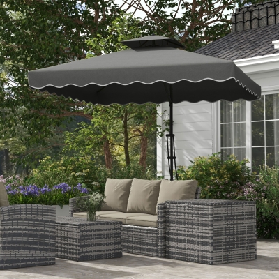 Outsunny Parasol Déporté 2,4x2,4m Gris Foncé Métal Ventilé