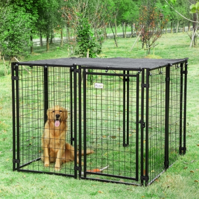 PawHut Enclos pour Chiens Pliable avec Couverture, 8 Panneaux avec Porte Verrouillable, 141x141x113cm, Noir