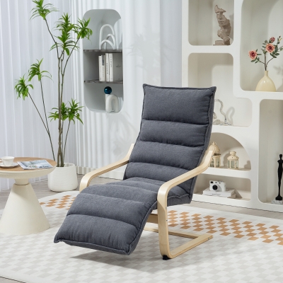 HOMCOM Fauteuil Relax Bois Velours Gris Foncé avec Repose-Pieds