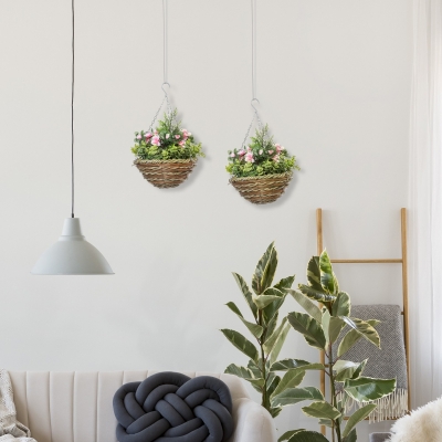 Outsunny Set 2 Plantes Artificielles Ø25x34cm Vert Rose