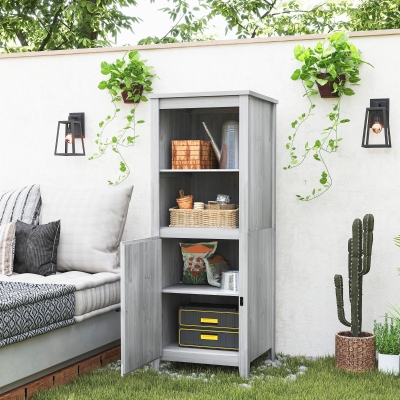 Outsunny Cabanon Jardin Bois Gris Clair avec Étagères Ajustables
