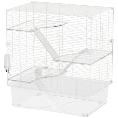 PawHut Cage pour Rongeurs Multi-niveaux avec Accessoires Inclus, en Acier, PET et PS, 73x47x80 cm, Blanc