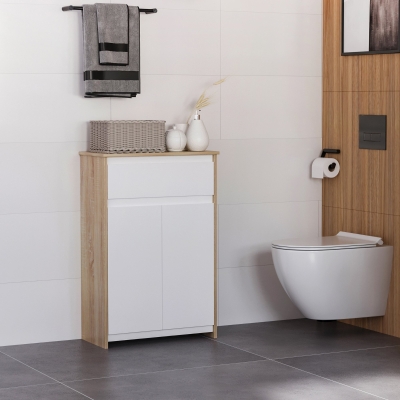 kleankin Meuble Salle de Bain Bois Blanc 60x30x90cm avec Tiroir