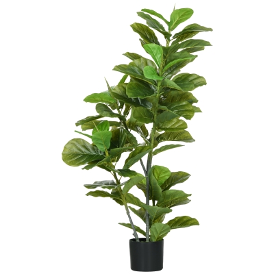 HOMCOM Planta Ficus Artificial 110 cm Planta Artificial con 90 Hojas Musgo y Maceta para Interior y Exterior Verde