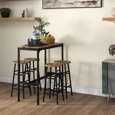 HOMCOM Ensemble Table 5 Pièces avec 4 Tabourets Noir Marron