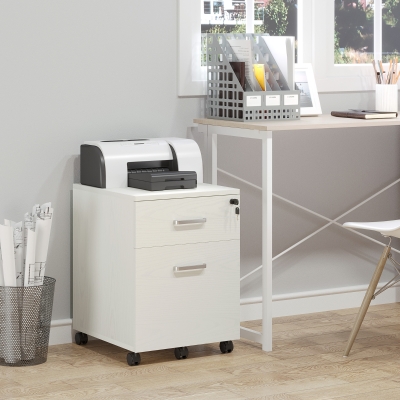 Vinsetto Classeur Bureau Bois 2 Tiroirs Serrure Blanc 40x45x55cm