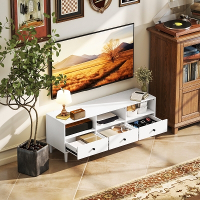 HOMCOM Meuble TV 3 Tiroirs 3 Compartiments Blanc 120x34x45 cm