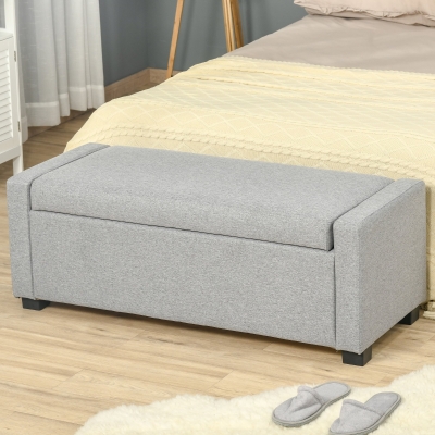 HOMCOM Banc de Lit Rangement Tissu 120x50x44cm Gris
