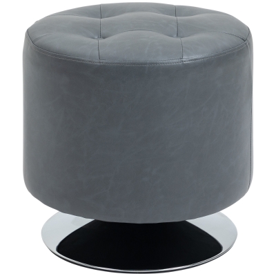 HOMCOM Reposapiés Otomano Giratorio Taburete Puff Redondo Tapizado en Piel Sintético de Estilo Moderno para Dormitorio Entrada Salón Ø45,5x44,5 cm Gris