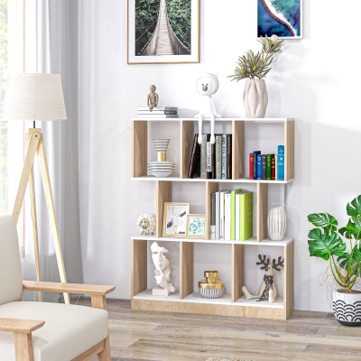 HOMCOM Étagère 8 Niveaux Bois Chêne/Blanc 100x27x124 cm