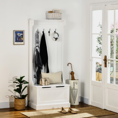 HOMCOM Porte-Manteau Moderne 3 en 1 avec Banc et Rangement Blanc