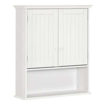 kleankin Armario Baño de Pared con 2 Puertas Estante Interior Ajustable y Compartimento Abierto Mueble Auxiliar Suspendido Multiusos para Cocina 60x20x70,5 cm Blanco