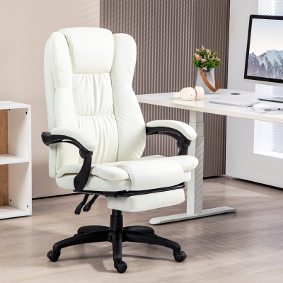 Vinsetto Chaise Bureau Massage Similicuir Inclinable Crème
