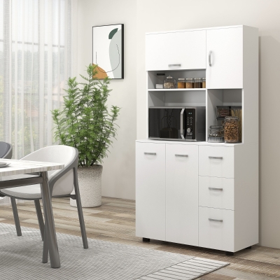 HOMCOM Armoire de Cuisine, Buffet, 3 Tiroirs, 3 Étagères, Beaucoup d'Espace de Rangement, 89x39,5x168cm, Blanc