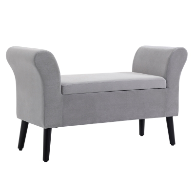 HOMCOM Banco de Almacenamiento con Tapa Abatible Reposabrazos y Patas de Madera para Salón 111,5x41x65 cm Gris Claro
